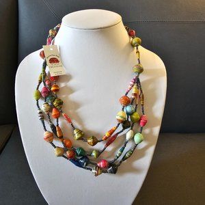 New Recycled Paper Beads Beaded Acacia Creation Artisan Necklace Studio Kenya